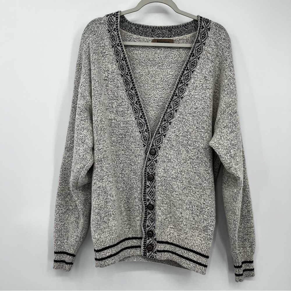 Vintage Jantzen Marled Knit V-Neck Cardigan Nordic Trim Sweater Unisex Medium